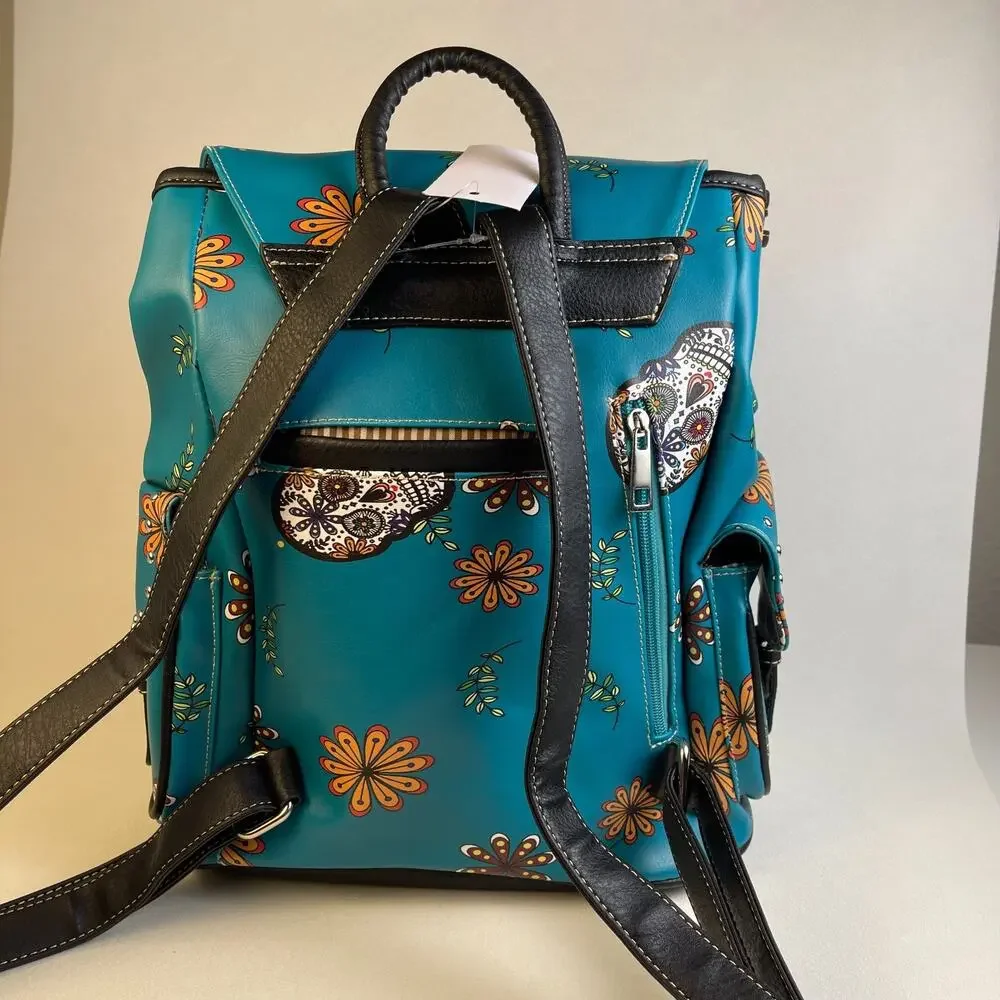 Western Mexicana Skull and Flowers Backpack Turquoise NWT G45SUK-E